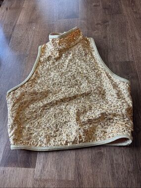 balera Gold Sequin High Neck Cropped Tank